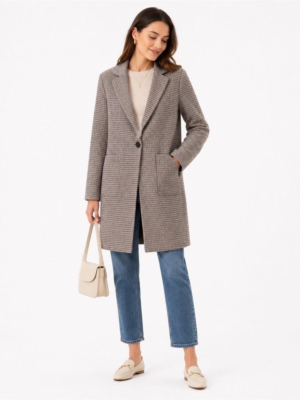 Philosophy Women’s Houndstooth Long Blazer Coat Jacket
